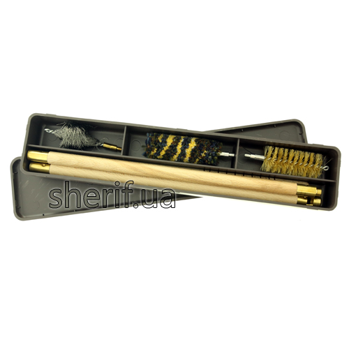 Набір для чищення MegaLine 12 до в пластмасовій коробці (шомпол дерев., 3 йоржі) - "турецька голова"