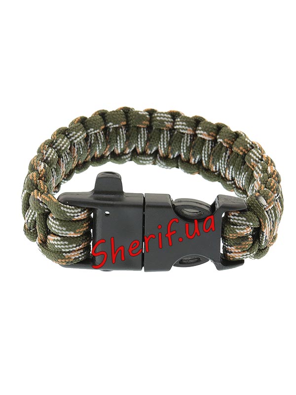Survival bracelet 3 in 1 (paracord, steel, whistle) camouflaged