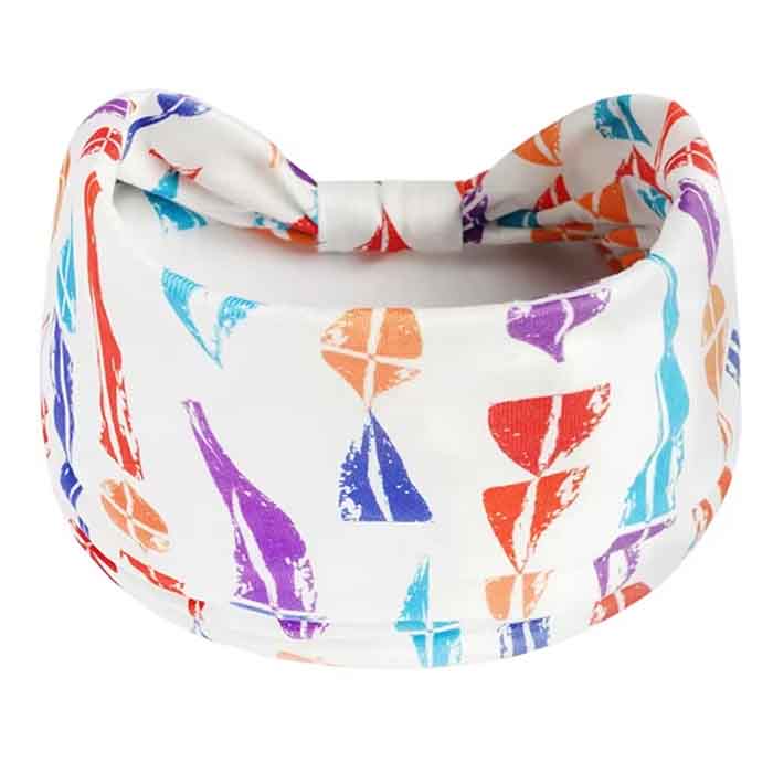 Жіноча богемна пов'язка на голову, біла з яскравим абстрактним принтом