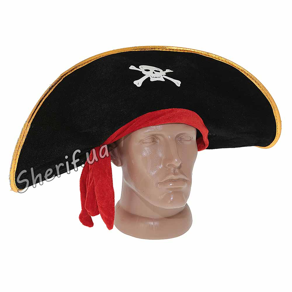 Шапка Пірата з червоною пов'язкою (велюр)