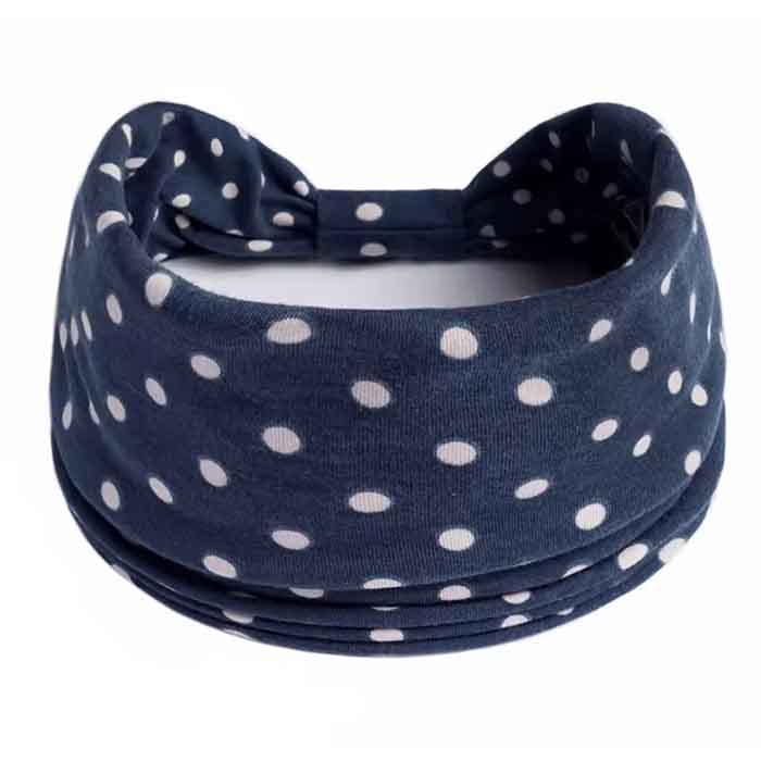 Жіноча богемна пов'язка на голову, темно-синя з принтом "Горох"
