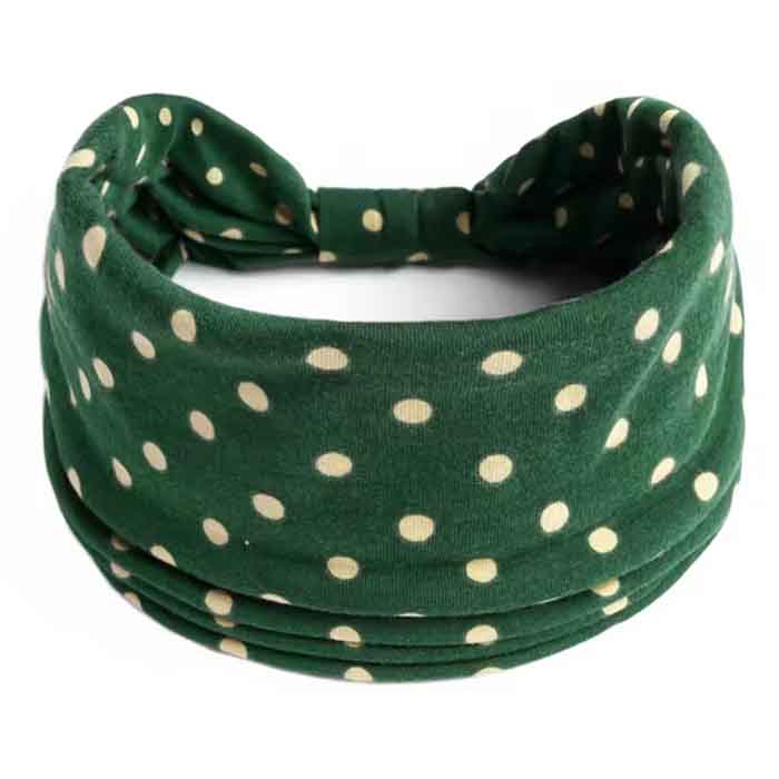​Жіноча богемна пов'язка на голову, темно-зелена з принтом "Горох"