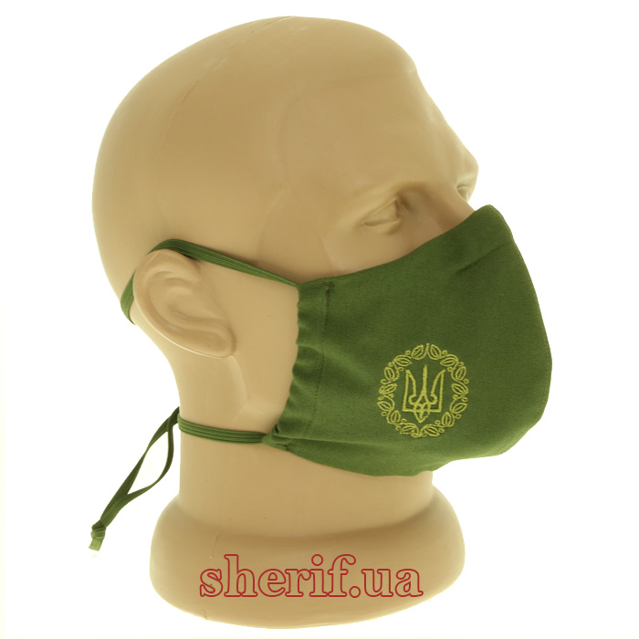 Reusable mask Olive model 3.24 (trident with monogram 4 cm) with nose clip