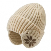 Плюшева в'язана шапка з вухами кремова