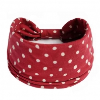 Жіноча широка пов'язка на голову (style 21) червона в білий горошок