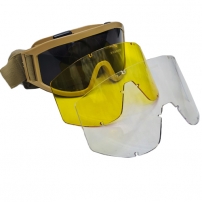 Окуляри-маска тактична Tan (3 лінзі, чохол) Attack